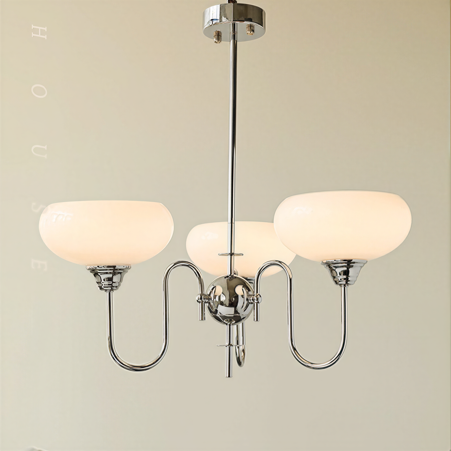 Modern Silver Gooseneck Globe Chandelier - Chrome Mid-Century Pendant