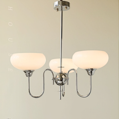 Modern Silver Gooseneck Globe Chandelier - Chrome Mid-Century Pendant