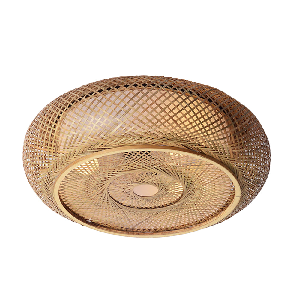 Modern Hand-Woven Bamboo Flush Mount Ceiling Light - Japandi Zen Dome Lamp