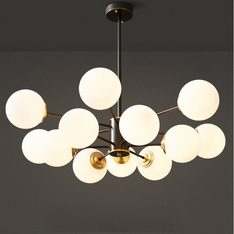 Modern Dual-Tier Globe Chandelier Mid-Century Black & Gold 10-Light Chandelier