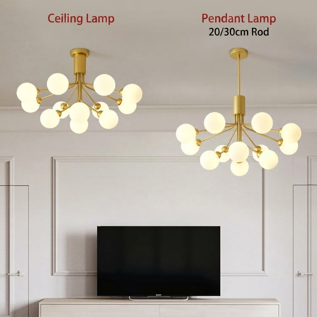Modern Branching Globe Chandelier - Nordic Gold 18-Light Pendant