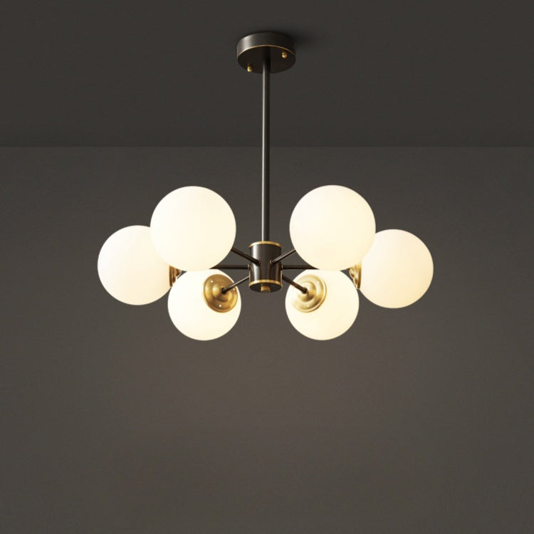 Modern Globe Chandelier - Black & Brass Mid-Century Pendant Light
