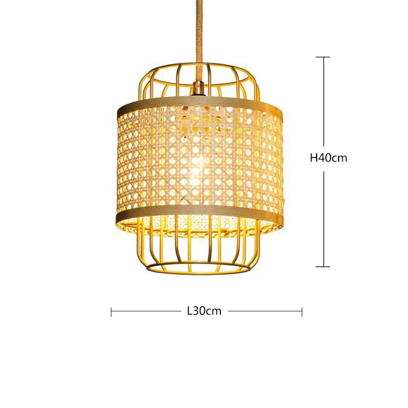 Modern Rattan Cane Lantern Pendant - Mid-Century Wire Birdcage Chandelier