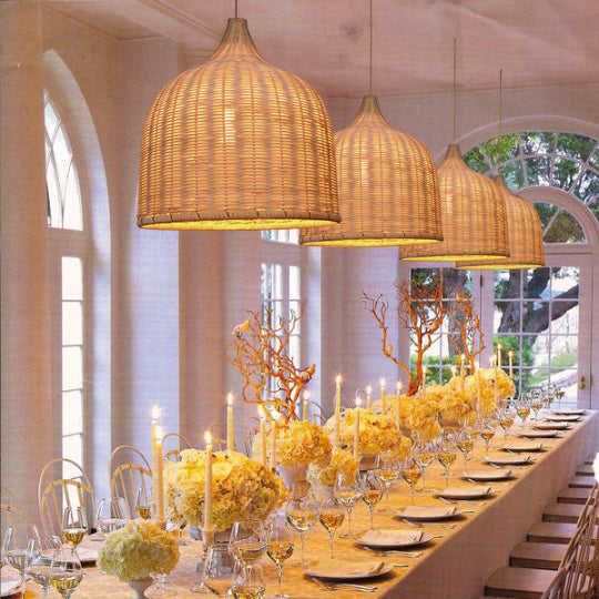 Bohemian Pendant Lampshade Rattan Pendant Light Hand-Woven Wicker Lamp