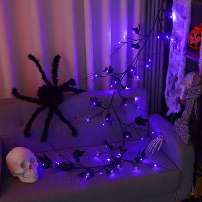 🕷️ Halloween Coral Branch & Black Maple Leaf String Lights
