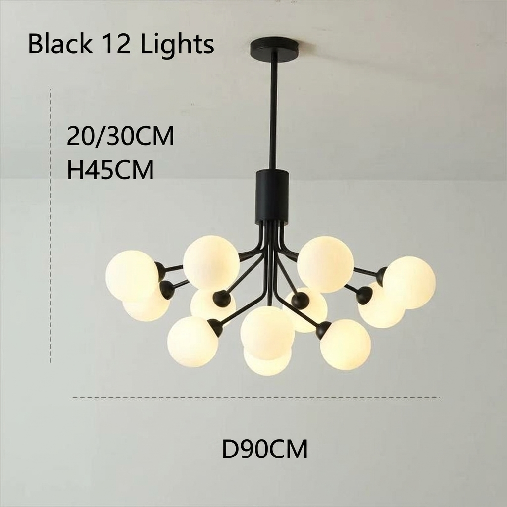 Modern Matte Black Branching Globe Chandelier - Nordic 18-Light Pendant