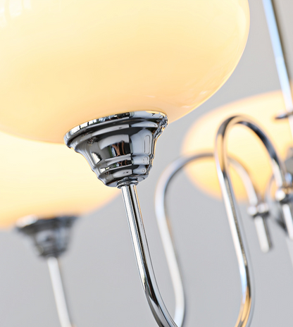Modern Silver Gooseneck Globe Chandelier - Chrome Mid-Century Pendant