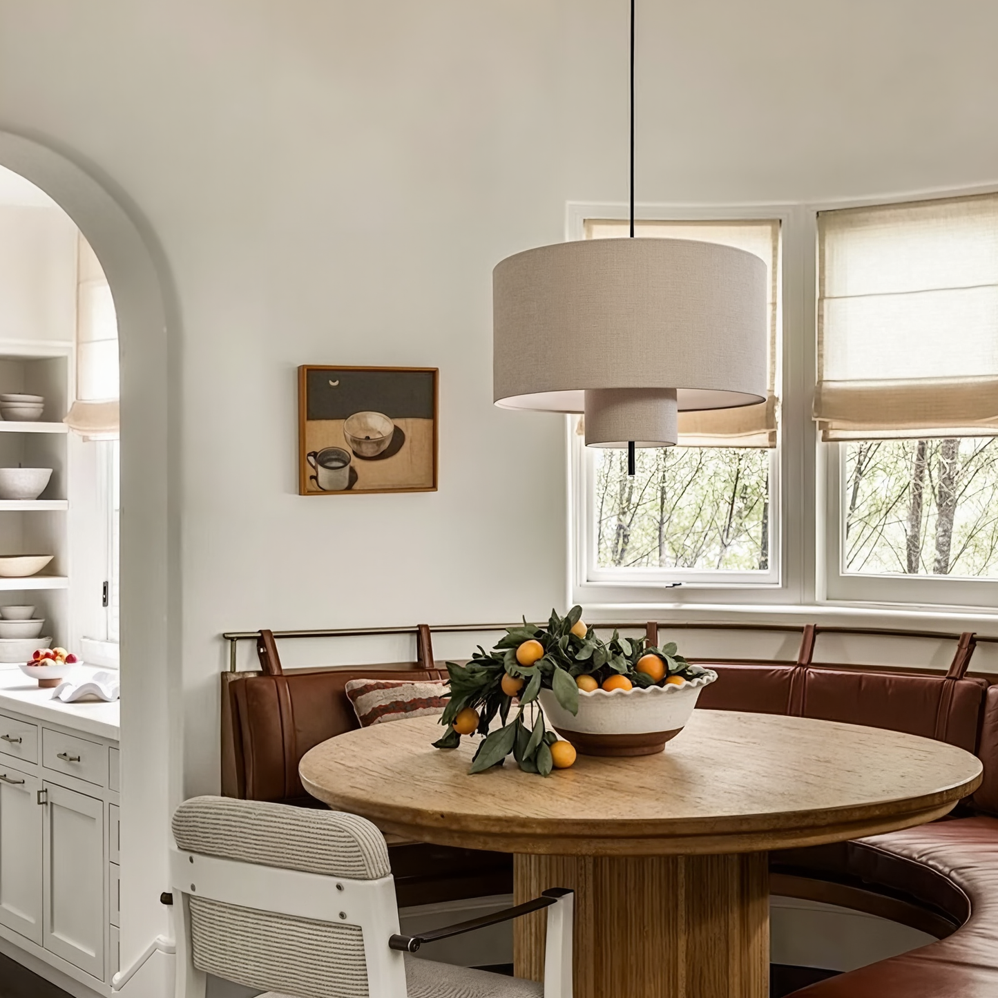 Modern Linen Drum Pendant Light - Japandi Nested Fabric Chandelier