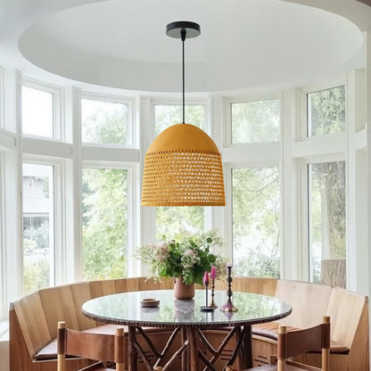 Modern Hand-Woven Straw Pendant Light - Japandi Open Weave Dome Lamp