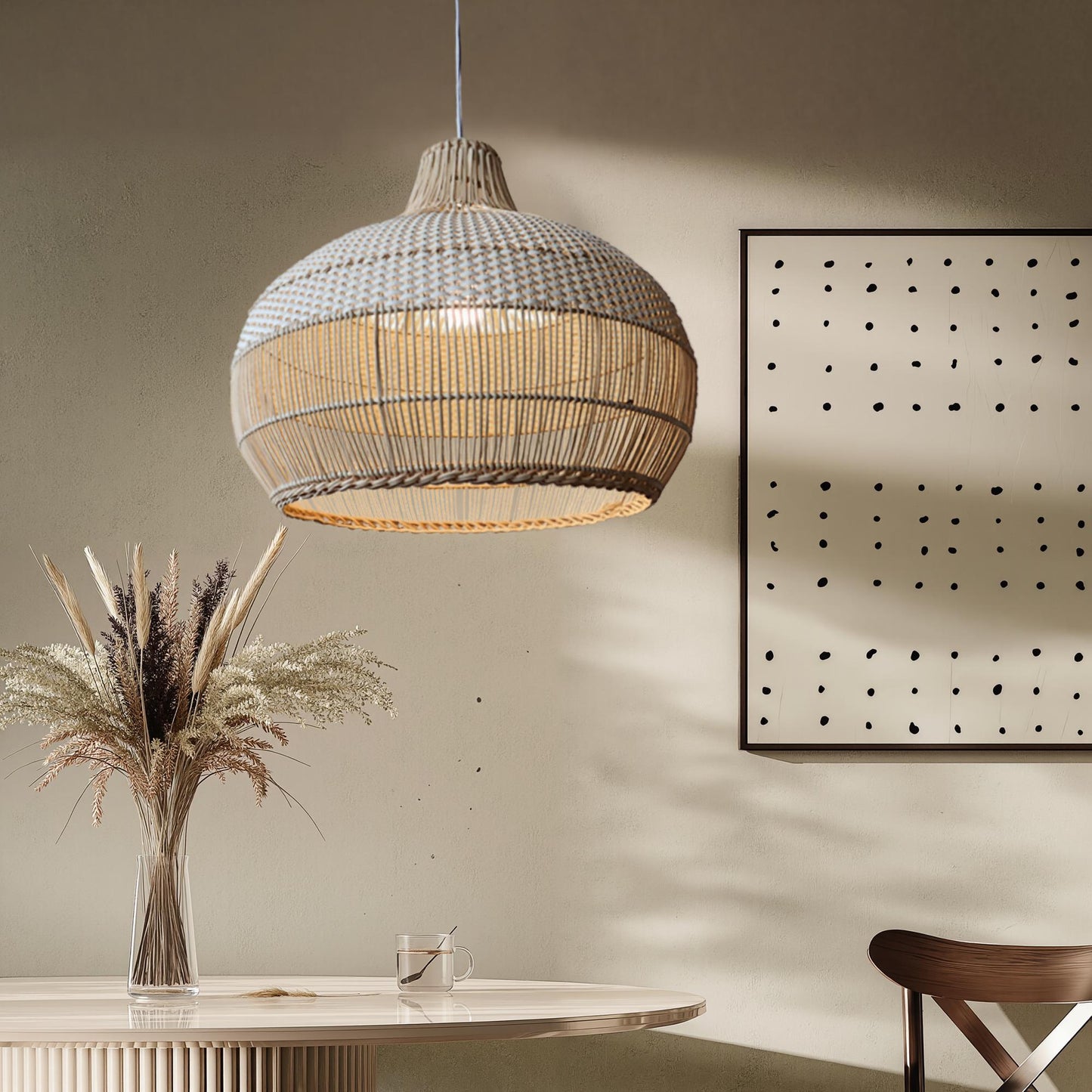 Handwoven Rattan Pendant Light for Kitchen Island – Boho Ceiling Lamp-[Modern pendant lighting for bedroom and living space]-Demolights UK
