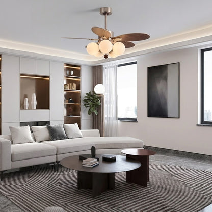 Modern Style Ceiling Fan with Light Iron & Glass Shades for Bedroom
