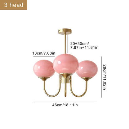 Modern Gooseneck Globe Chandelier - Mid-Century Pink & Orange Glass Pendant