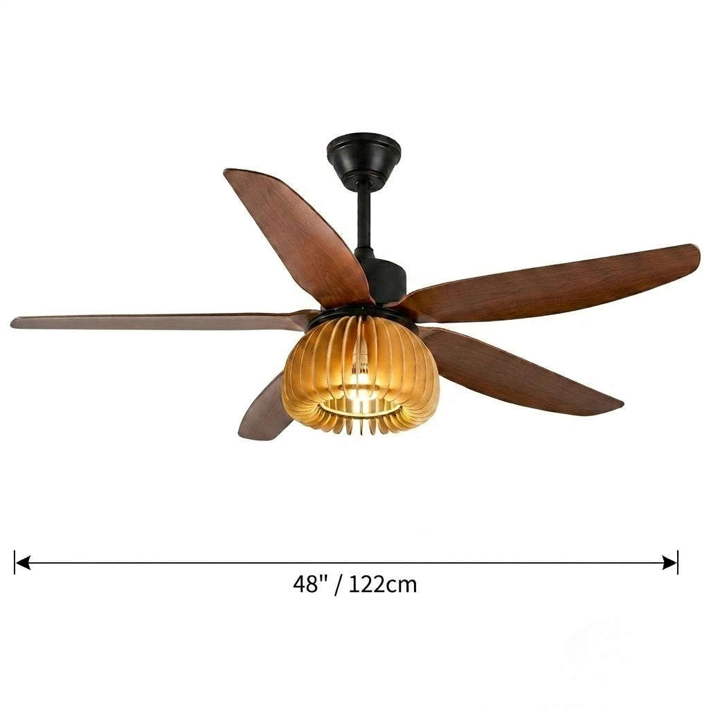 Modern Rustic Pumpkin Shape Wooden Ceiling Fan with Light - 42"/48"/58" Remote Fan