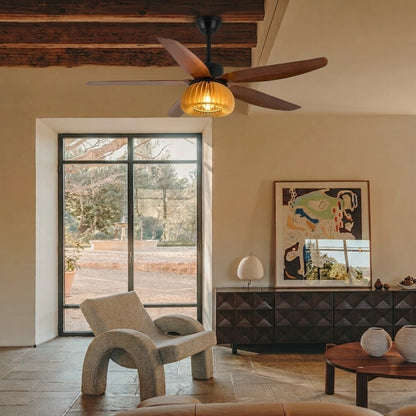 Modern Rustic Pumpkin Shape Wooden Ceiling Fan with Light - 42"/48"/58" Remote Fan
