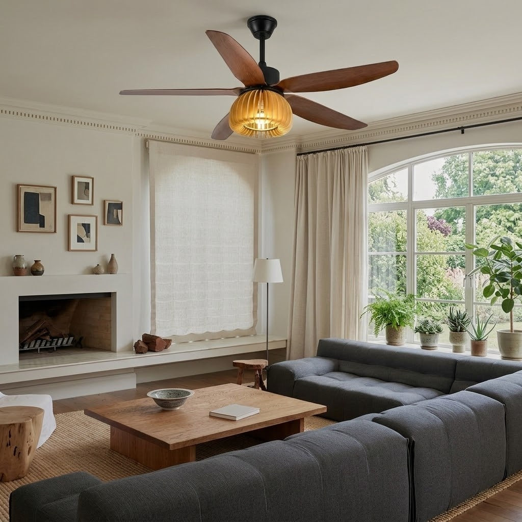 Modern Rustic Pumpkin Shape Wooden Ceiling Fan with Light - 42"/48"/58" Remote Fan