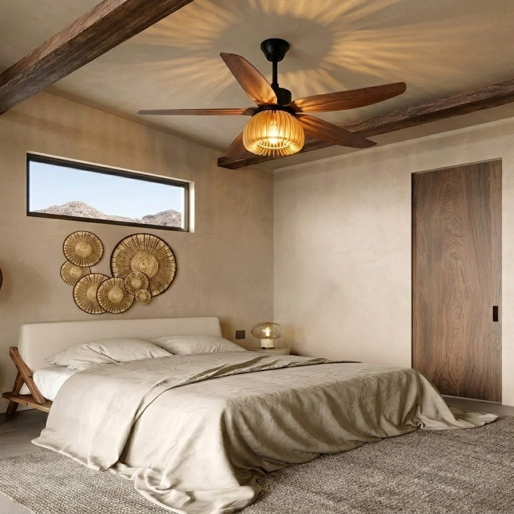 Modern Rustic Pumpkin Shape Wooden Ceiling Fan with Light - 42"/48"/58" Remote Fan