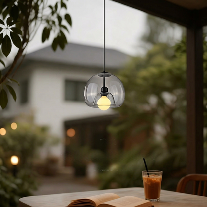 Spherical Glass Pendant Light Modern Double-Layer Globe Smoke & Amber Hanging Lamp