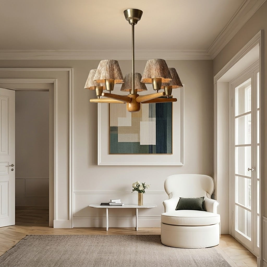 Mid-Century Solid Wood Ceiling Light for Dining Room