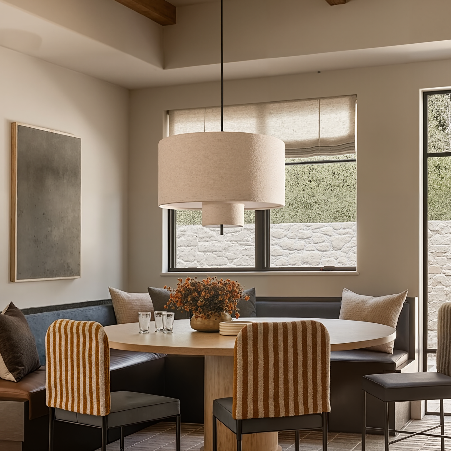 Modern Linen Drum Pendant Light - Japandi Nested Fabric Chandelier