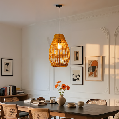 Modern Hand-Woven Rattan Teardrop Pendant Light - Japandi Boho Weave Chandelier