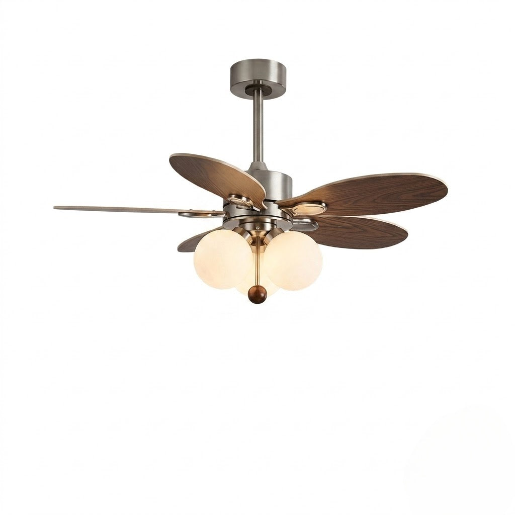 Modern Style Ceiling Fan with Light Iron & Glass Shades for Bedroom