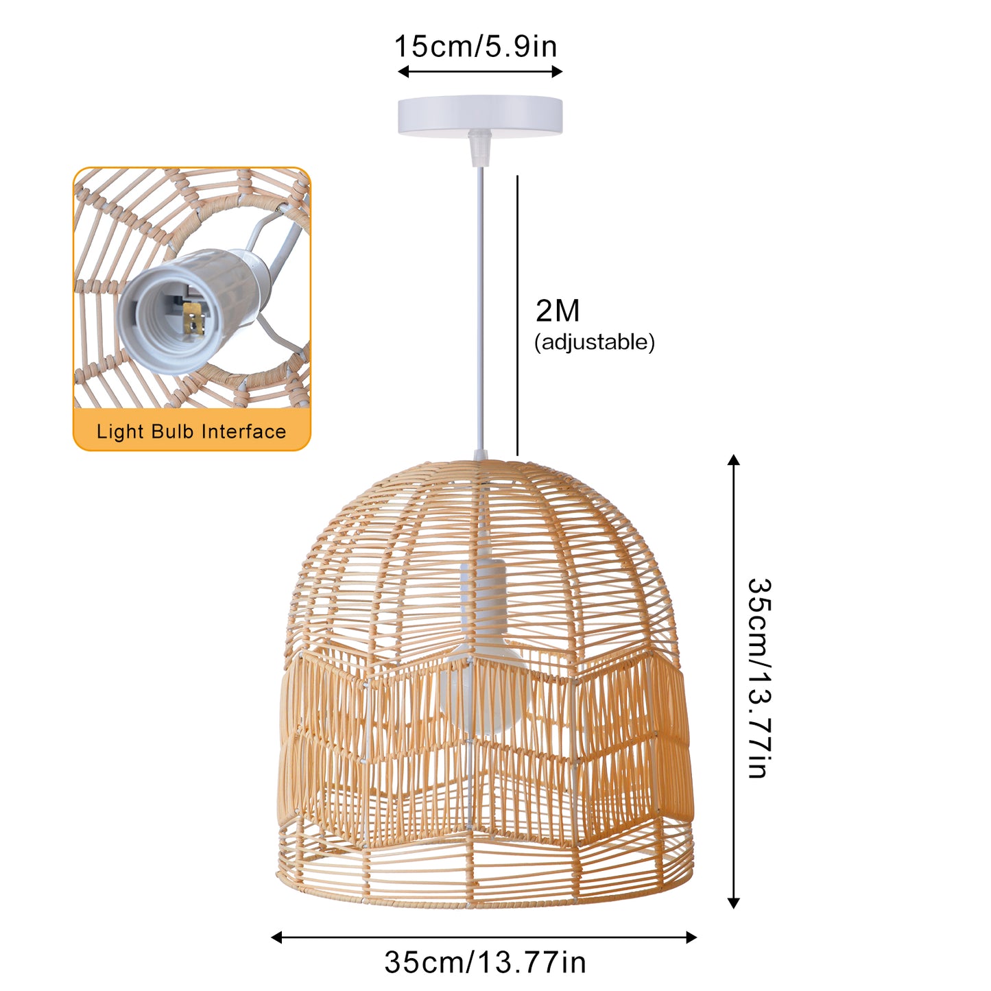 Rattan Pendant Light – Handwoven Natural Bamboo Ceiling Lamp