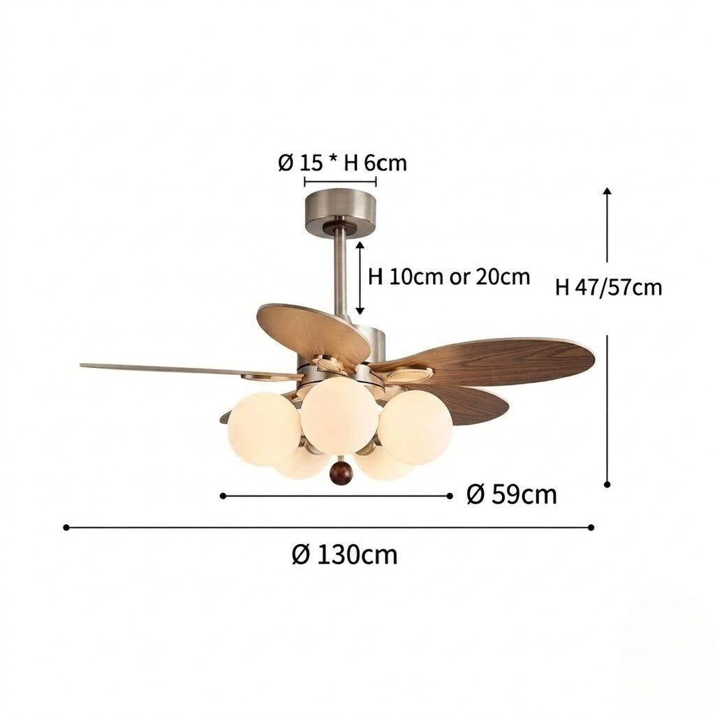 Modern Style Ceiling Fan with Light Iron & Glass Shades for Bedroom