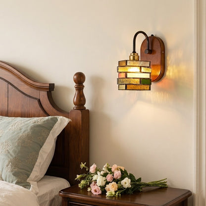 Handcrafted Vintage Geometric Stained Glass Wall Light