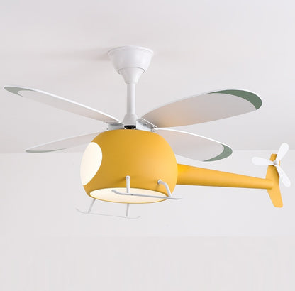 4-Blade Helicopter Ceiling Fan Lighting Kids 3-Color LED Playroom Chandelier