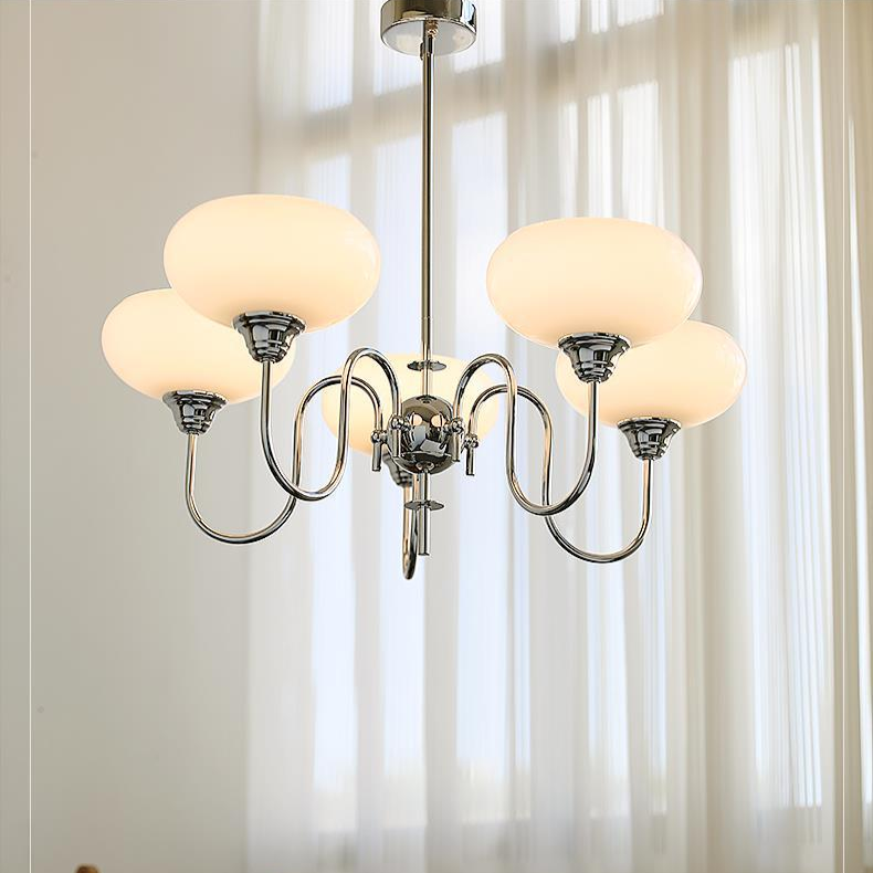 Modern Silver Gooseneck Globe Chandelier - Chrome Mid-Century Pendant