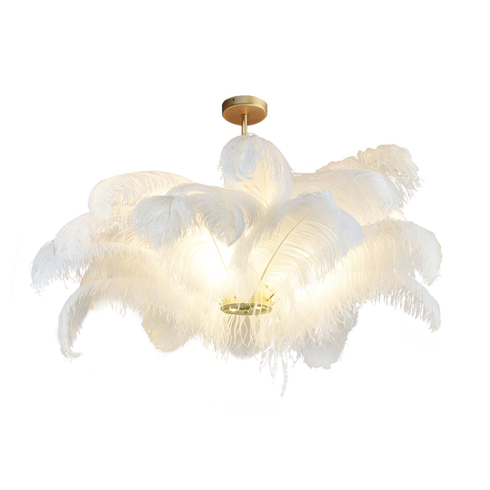 Modern Real Ostrich Feather Chandelier - Luxury Gold Pendant Light