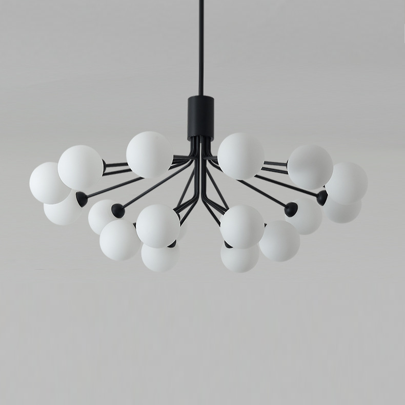 Modern Matte Black Branching Globe Chandelier - Nordic 18-Light Pendant