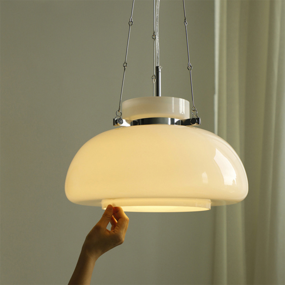 Mid-Century Modern Bauhaus Dome Glass Pendant Light 