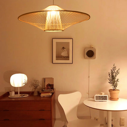 Handmade Bamboo Pendant Light Artistic - Japandi Saucer Bamboo Chandelier