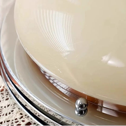 Mid-Century Bauhaus Chrome Flush Mount Ceiling Light - Amber Glass Bowl