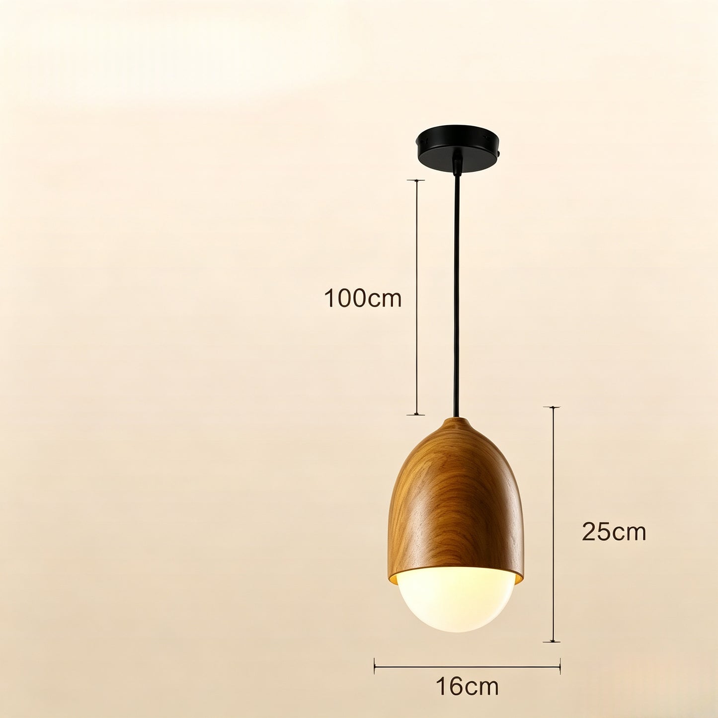 Nordic Acorn Wood-Grain Pendant Light - Frosted Glass Globe Chandelier