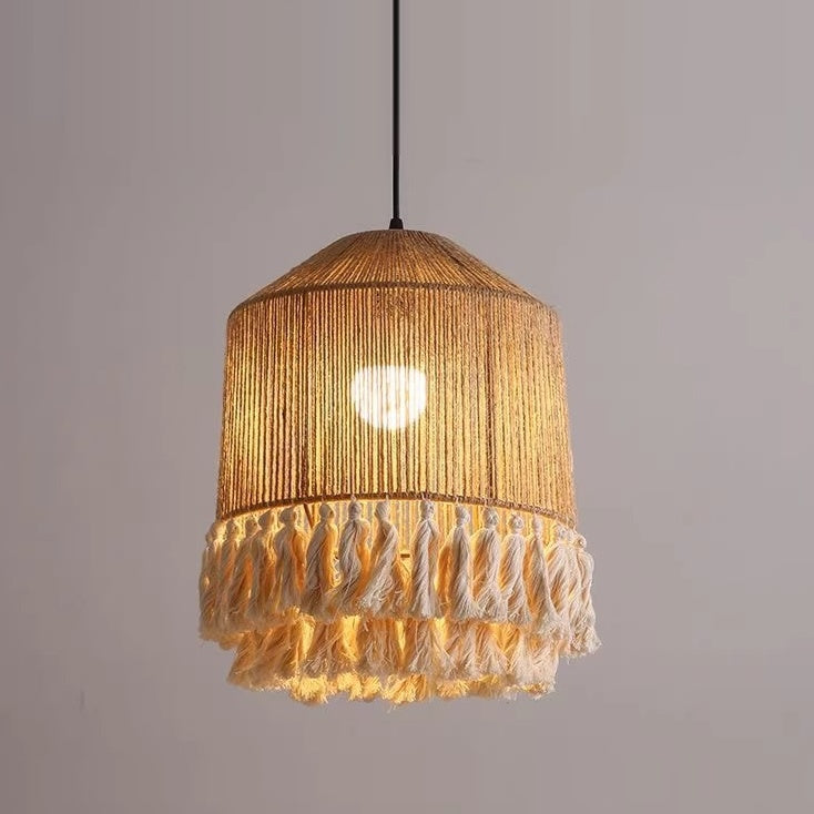 Modern Boho Jute Rope Pendant Light - Fringe Tassel Chandelier