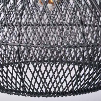 Modern Matte Black Rattan Pendant Light - Industrial Teardrop Chandelier