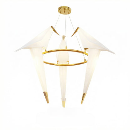 3-Bird Circular Origami Chandelier | Gold Round Dining Room Light