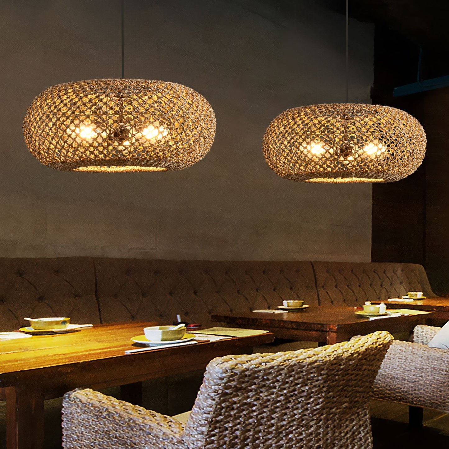 Wabi-Sabi Style  Rattan Woven Pendant Light for Dining Room