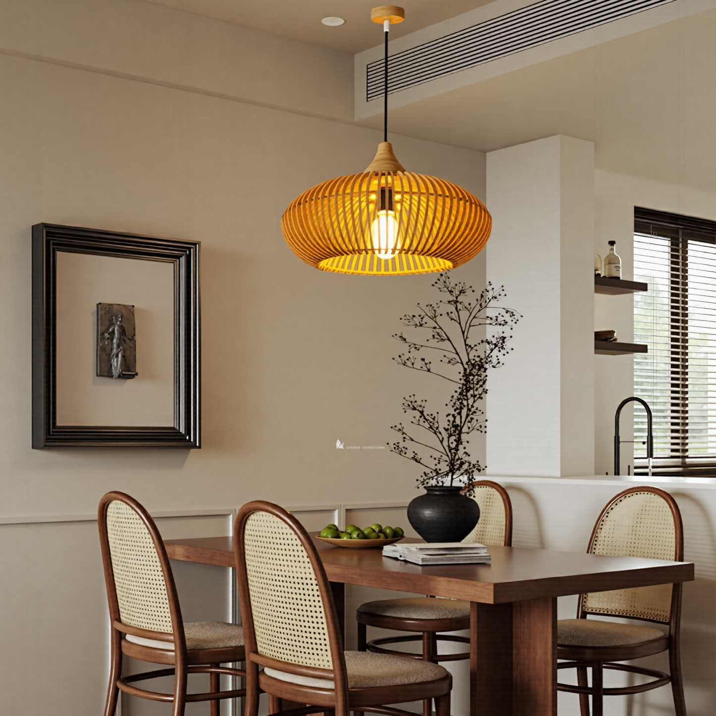 Modern Slatted Wood Pendant Light - Nordic Pumpkin Wood Chandelier