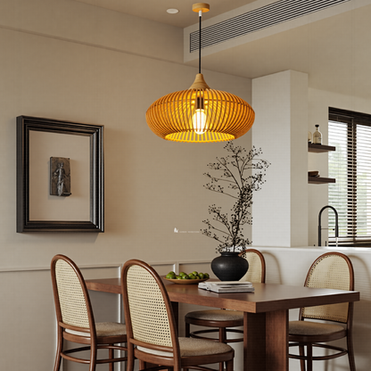 Modern Slatted Wood Pendant Light - Nordic Pumpkin Wood Chandelier