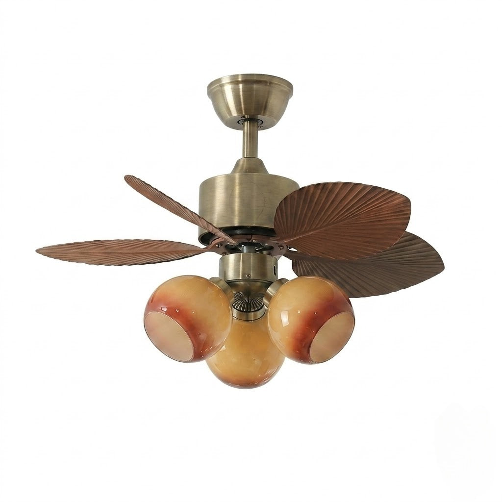 29 Inch Palm Leaf Ceiling Fan with Amber Glass Lights
