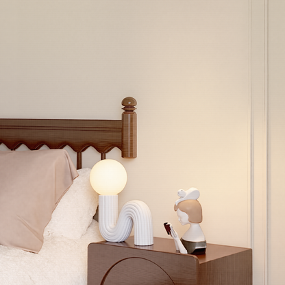 Modern Memphis Wavy Table Lamp - Ribbed Ceramic Snake Globe Light