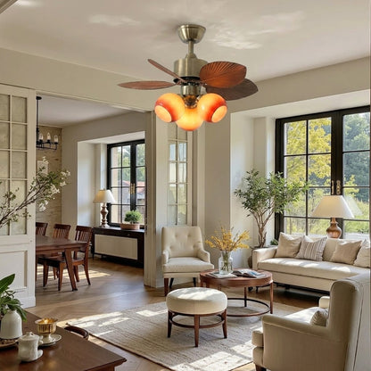 29 Inch Palm Leaf Ceiling Fan with Amber Glass Lights