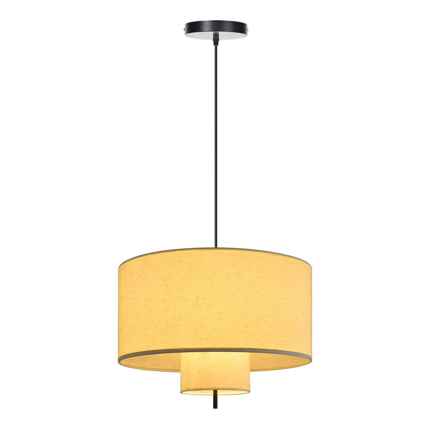 Modern Linen Drum Pendant Light - Japandi Nested Fabric Chandelier