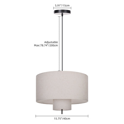 Modern Linen Drum Pendant Light - Japandi Nested Fabric Chandelier
