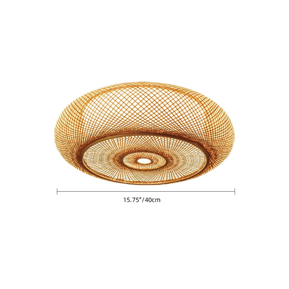 Modern Hand-Woven Bamboo Flush Mount Ceiling Light - Japandi Zen Dome Lamp