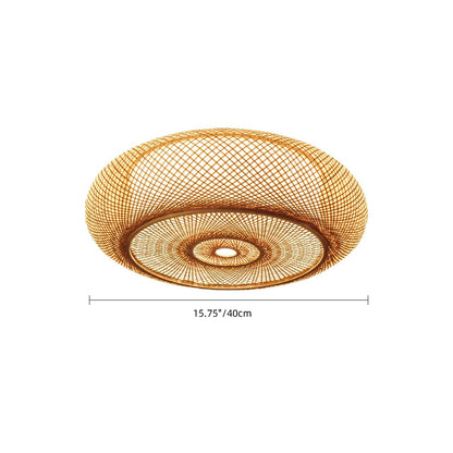 Modern Hand-Woven Bamboo Flush Mount Ceiling Light - Japandi Zen Dome Lamp