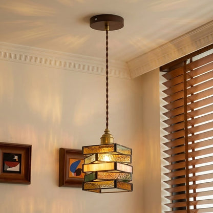 Handcrafted Vintage Geometric Stained Glass Pendant Light